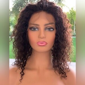 Curly Deep Curl Indian Remy Brown Wig Lace Frontal Wig